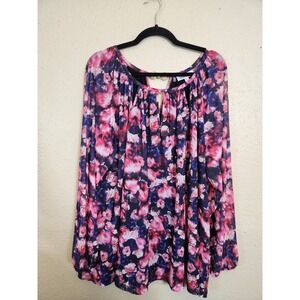 Jennifer Lopez Floral Blouse Pink Purple Women 3X Long Sleeve Chiffon Lined Top